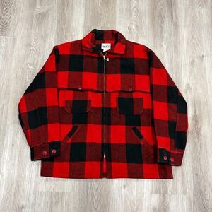 Vintage 60s Woolrich Buffalo Plaid Wool Mackinaw Jacket Mens Size 46 XL USA Made